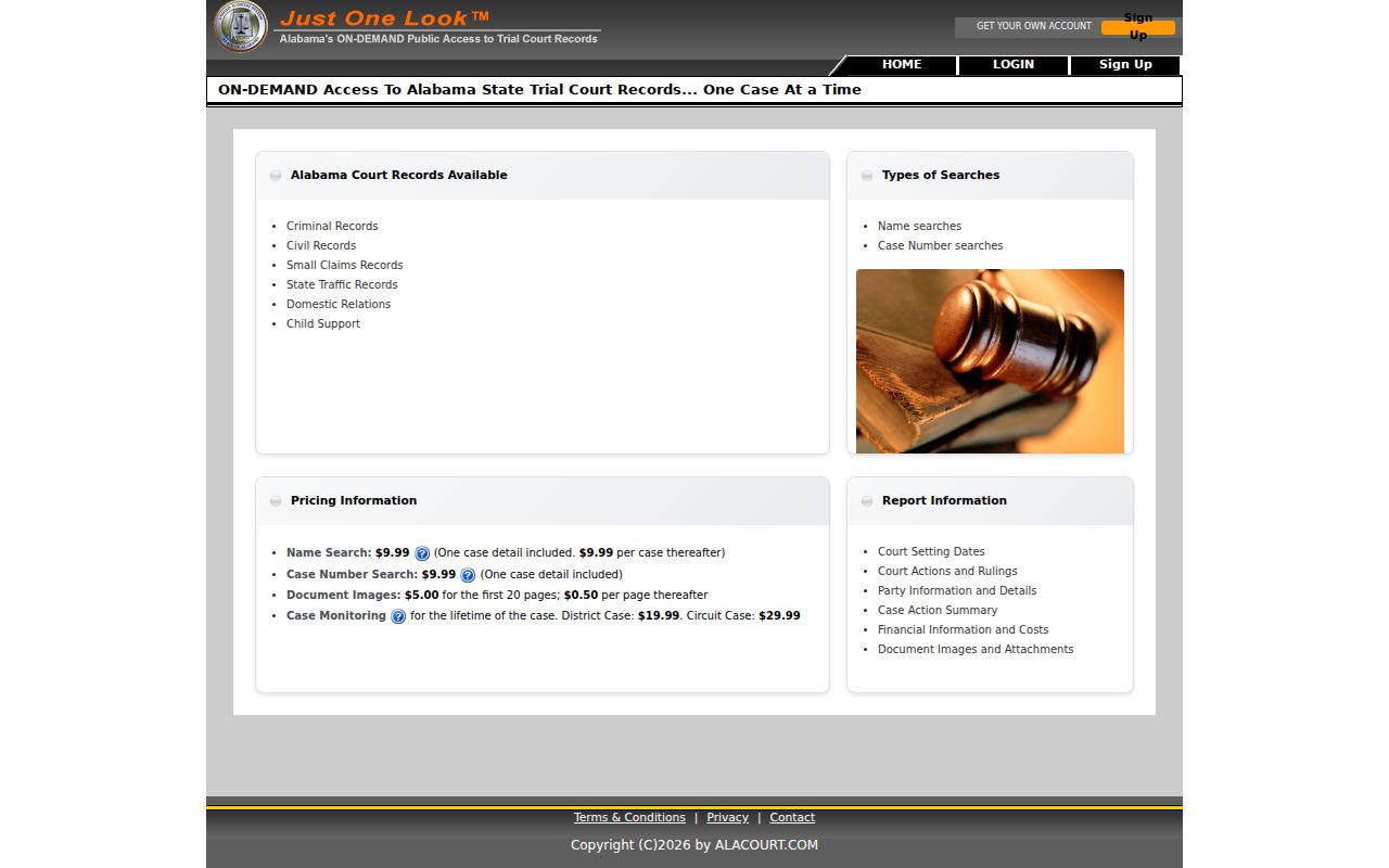 Houston County case lookup through the Alabama Just One Look interface