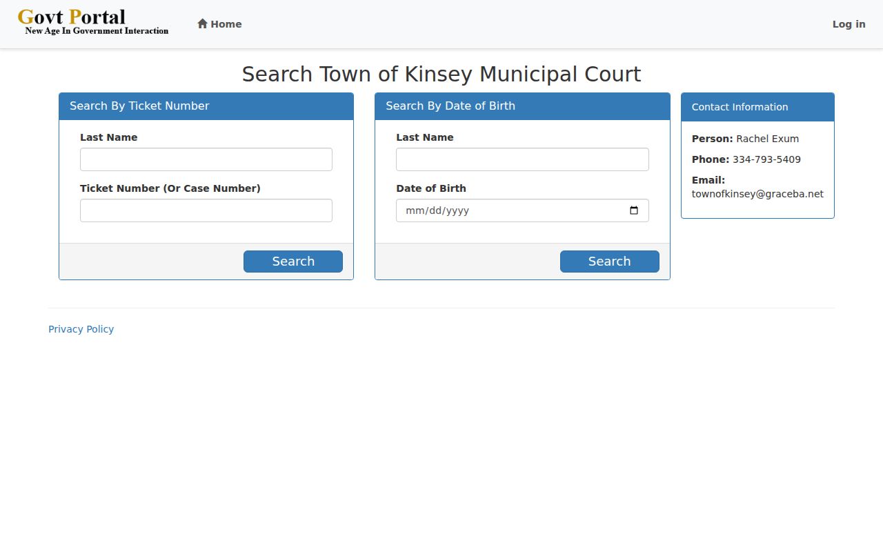 Houston County municipal case lookup fields for Kinsey tickets