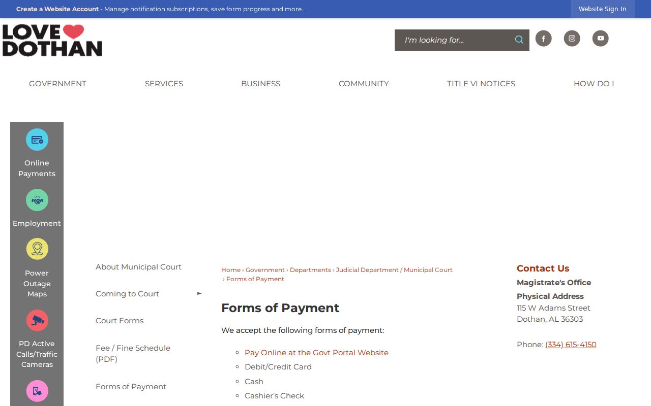 Houston County court dates and Dothan municipal payment deadline