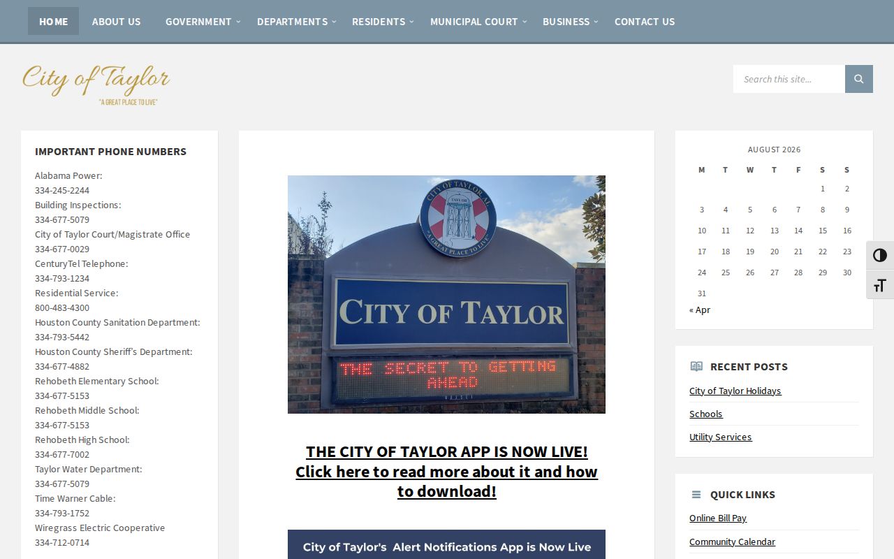Houston County court dates and Taylor municipal building context