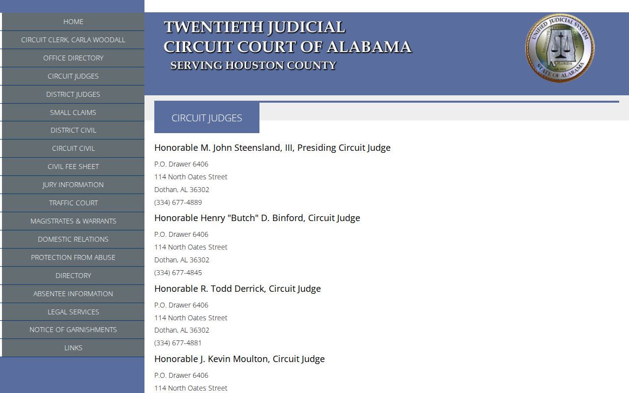 Houston County Circuit Court docket judge roster