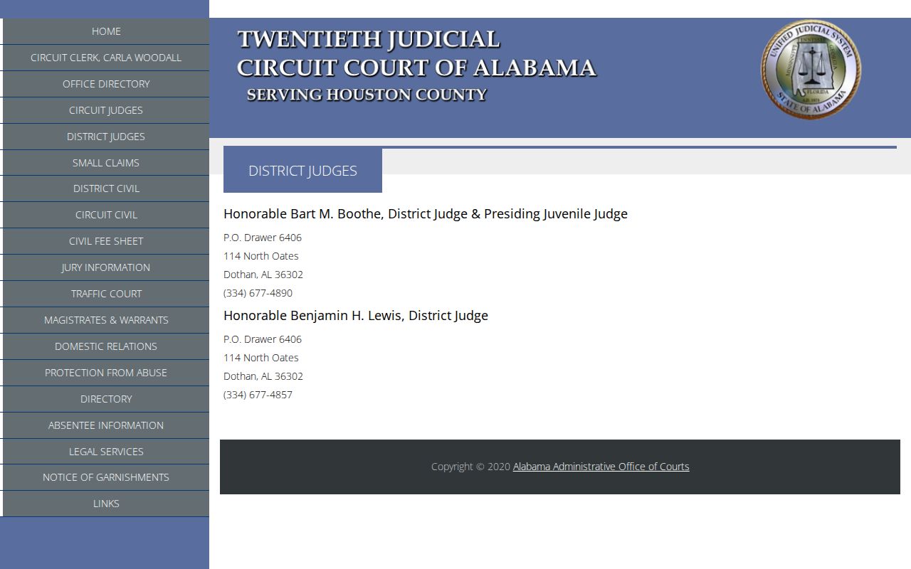 Houston County District Court docket judge roster